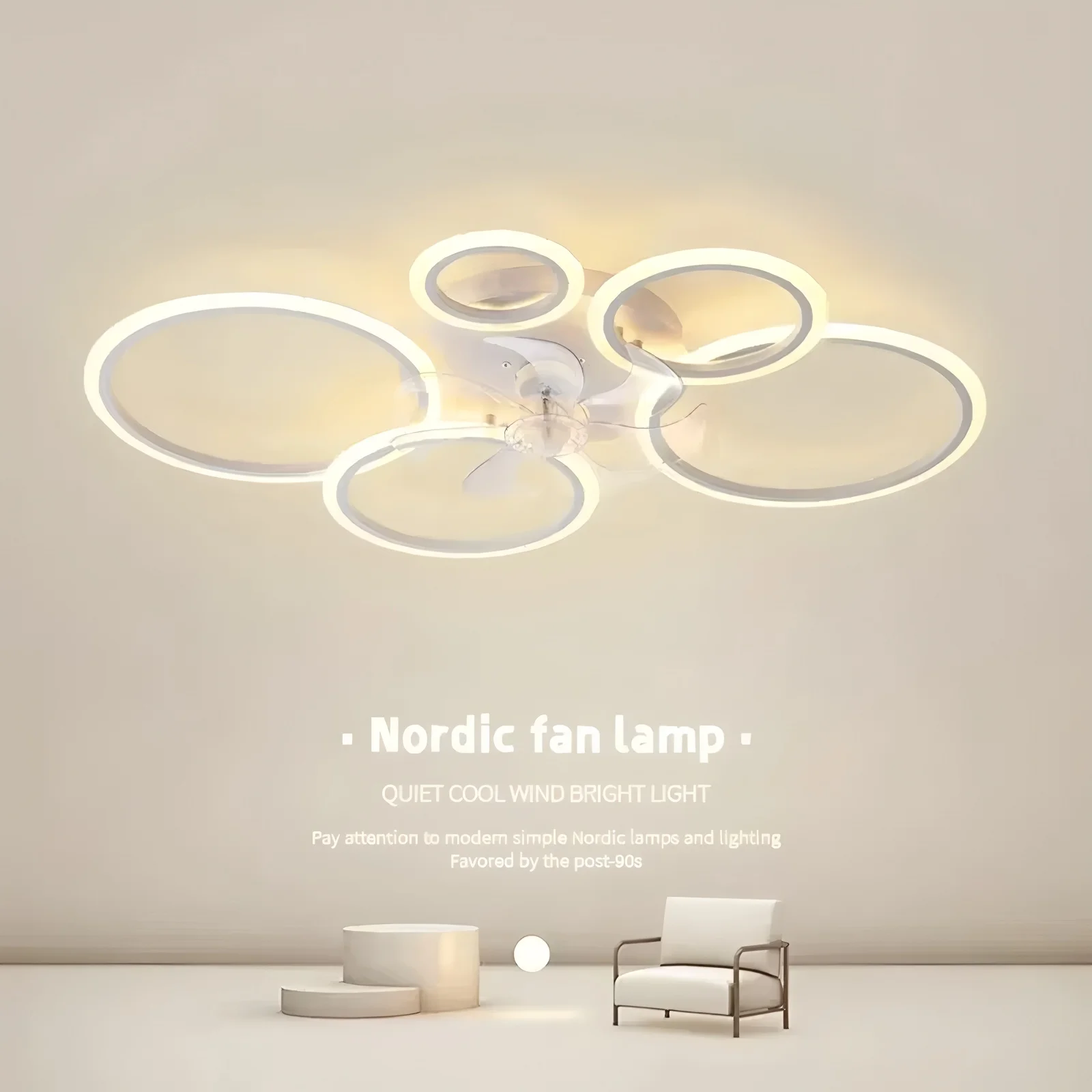 

Modern Low Noise LED Ceiling Fan Chandelier White Low Floor Ceiling Fan Light Fixture Remote Control Bedroom Kitchen Home Decor