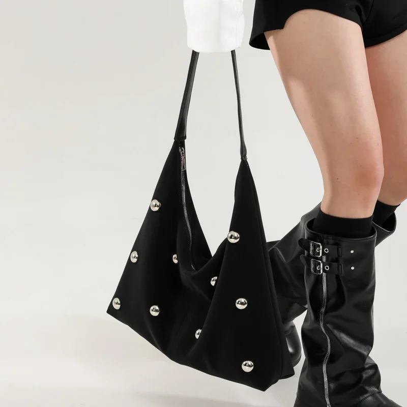 Retro Faux Suede Tote Bags Autumn Winter New Versatile Work Commuting Shoulder Bag Women\'s Vintage Rivet Rhinestones Handbags