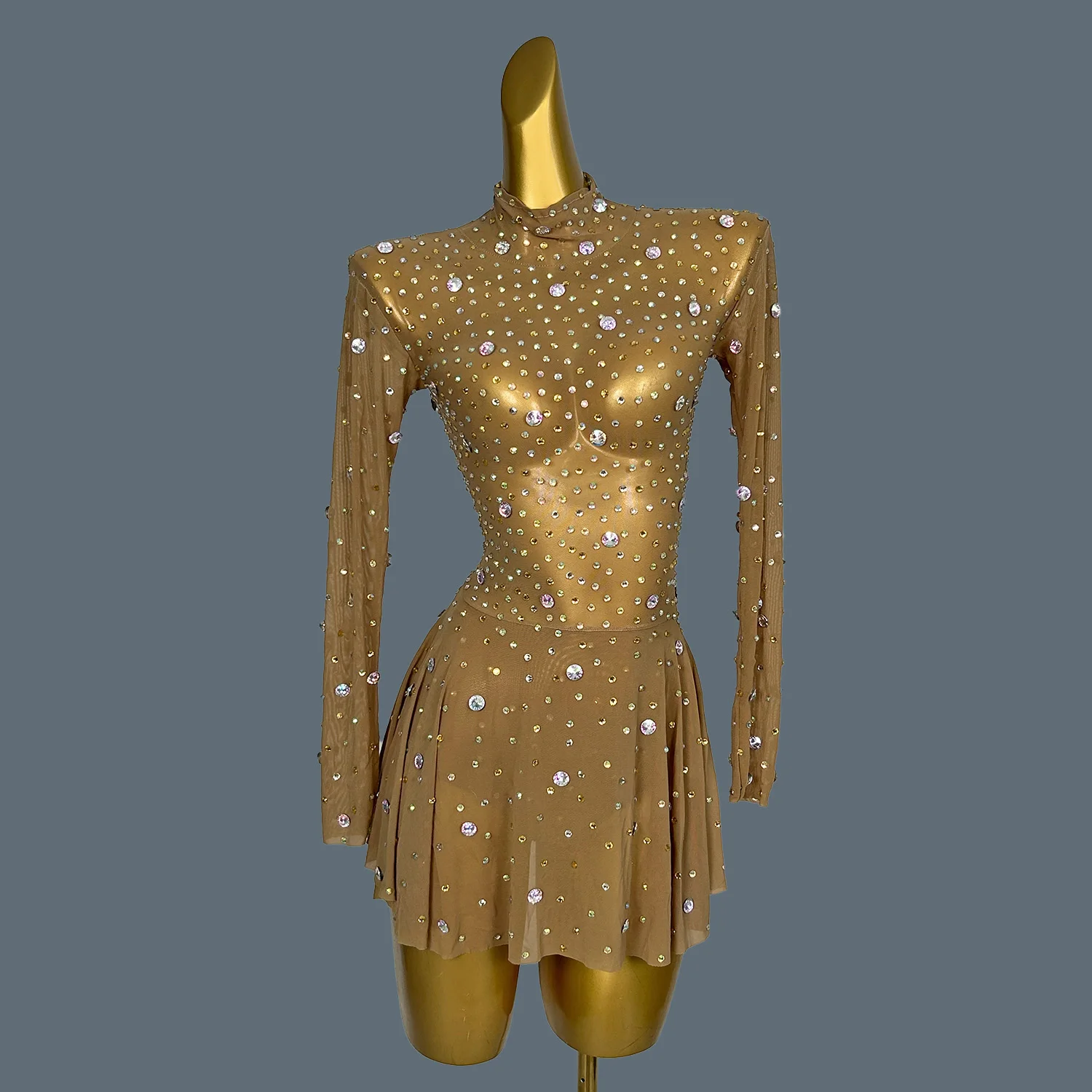 

Women's Mesh See Through Clothing Club Showgirl Stage Performance Dress Sexy Dance Wear Dance Troupe Sparkly Rhinestone Xingtou