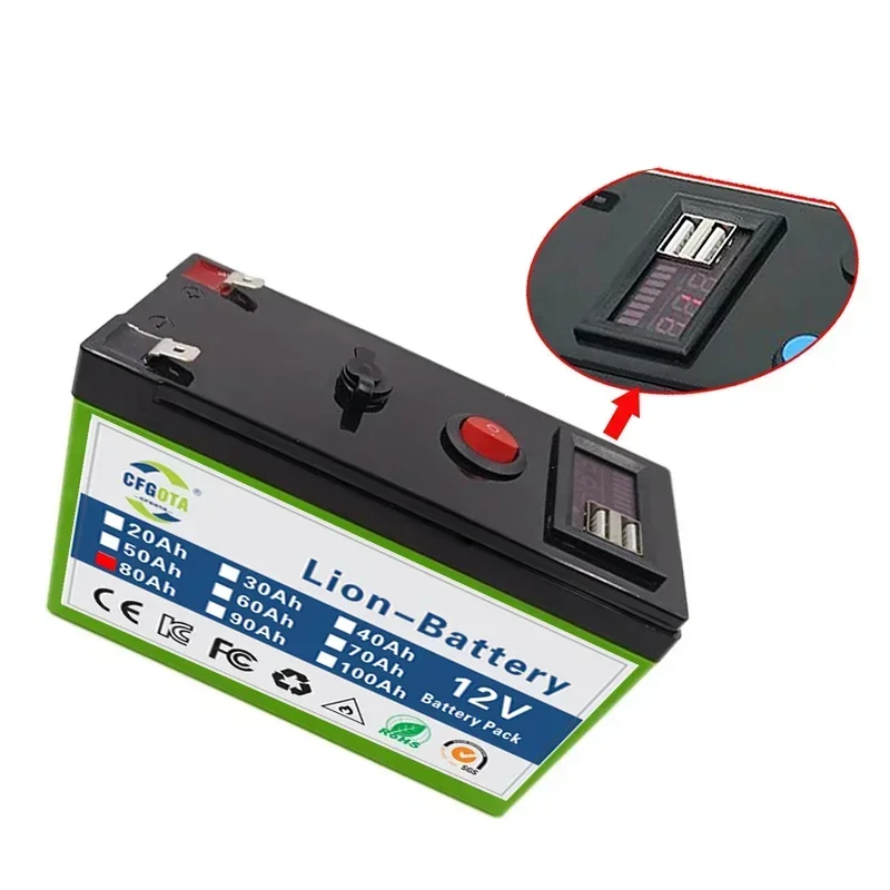 12V 80Ah Lithium Battery Pack,For Electric Boats,LED Lighting, Remote Control Toys, Inverse Tricycles 18650 Li-ion Battery