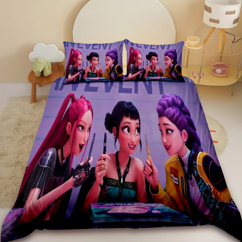 

3pcs Duvet Cover Set K-pop Demon Hunters Bedding Set Soft and Comfortable Quilt Cover Bedroom Decor Holiday Gifts
