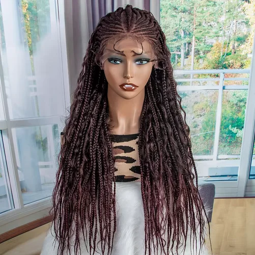 Novo laço sintético frente cornrow peruca longa 28 polegadas caixa trança perucas frontal para mulher negra longo cabelo encaracolado perucas trançadas