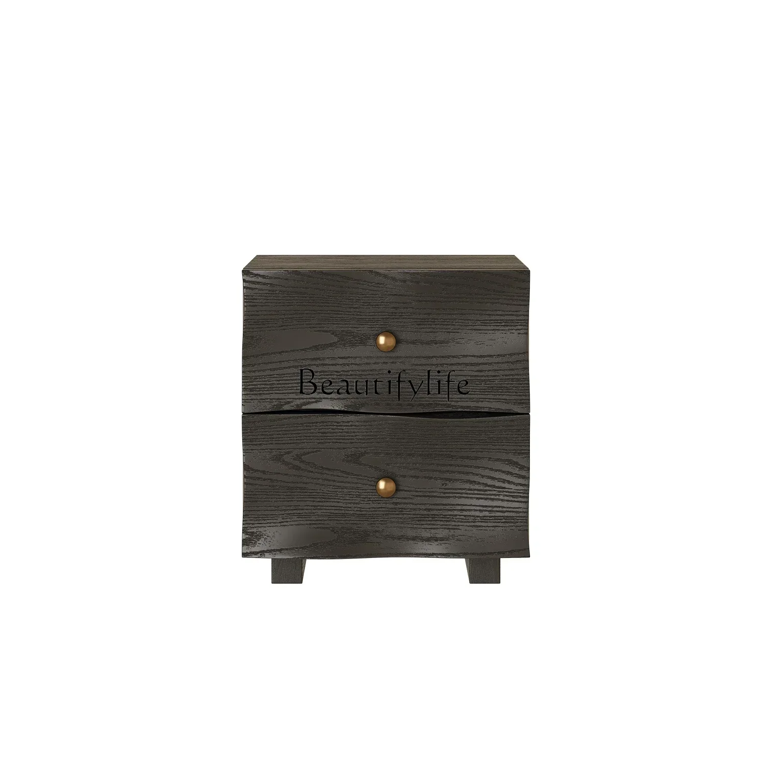 

LJYBlack Curved Bedside Table Italian Simple Small Apartment Bedroom Double Drawer Bedside Cabinet