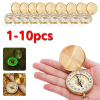 1-10 PCS Luminous Brass Camping Survival Children's Flip Compass Portable Pocket Compass Outdoor Hiking Navigation Compass
