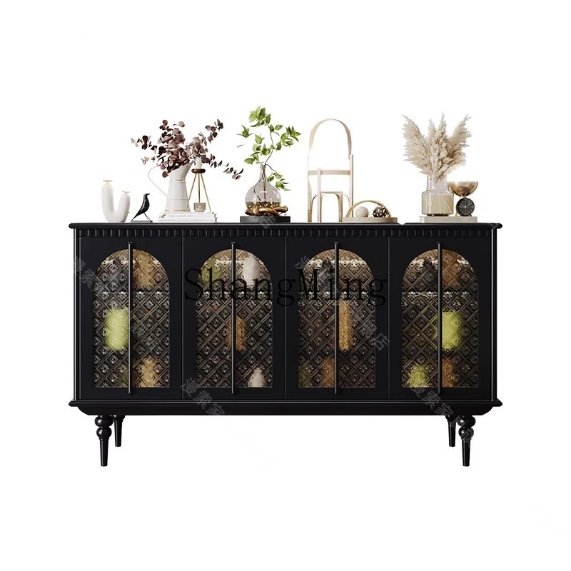 

ZYY retro style dining side cabinet light luxury high-end glass door decorative cabinet entrance storage cabinet