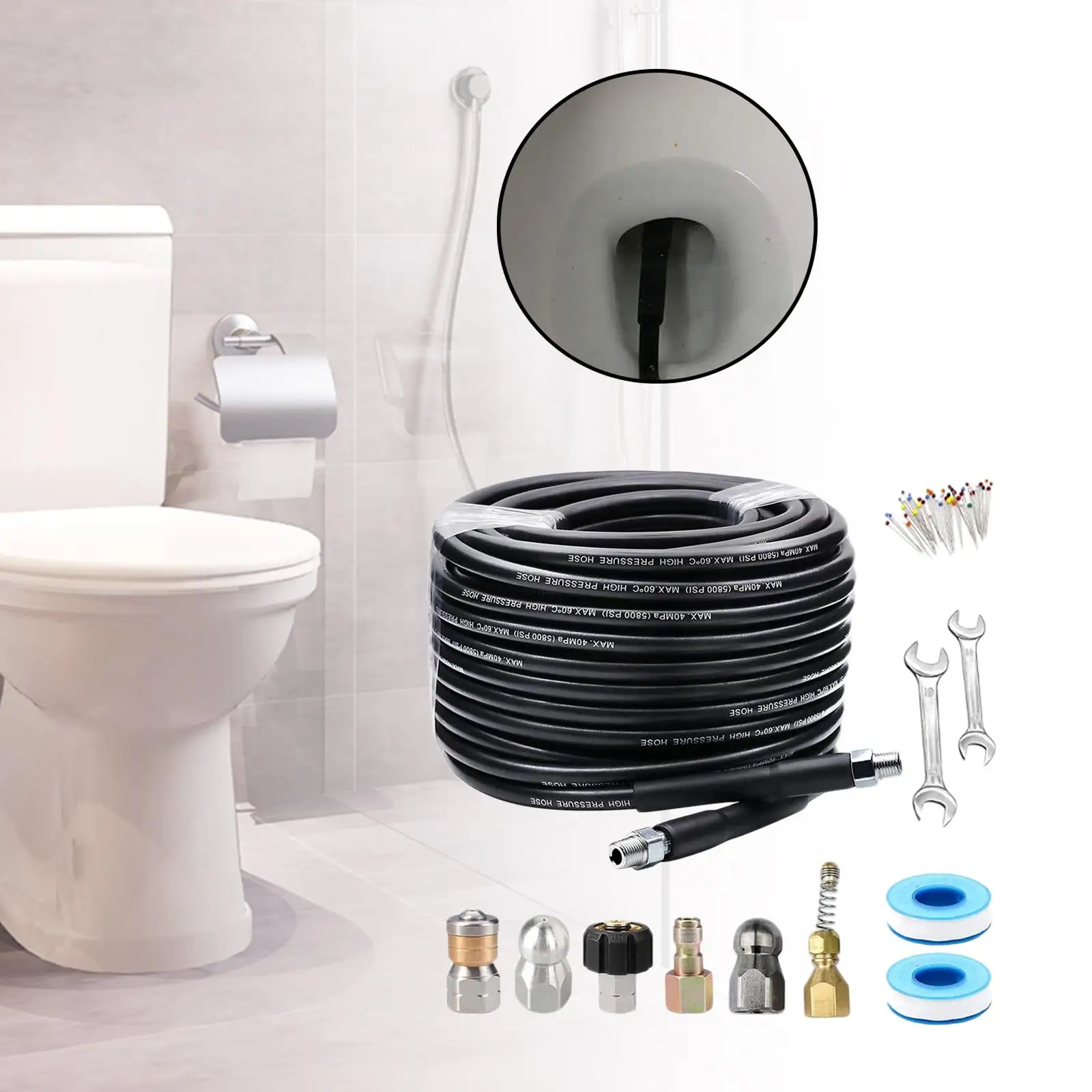 

High Pressure Washer Sewer Jetter Kit with Quick Connector Sewer Jetting Kit
