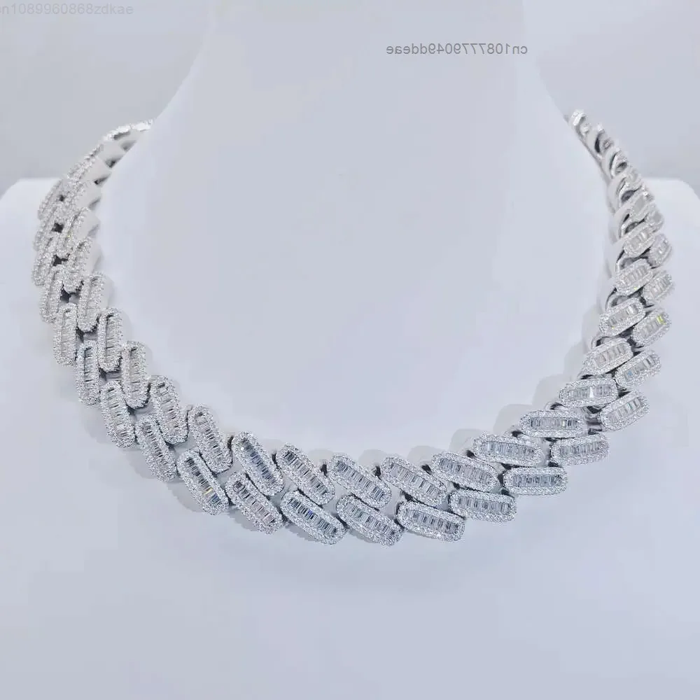 

Pass Tester 18mm 925 Silver Vvs Moissanite Hiphop Chain Fully Iced Out Baguette Miami Cuban Link Chain