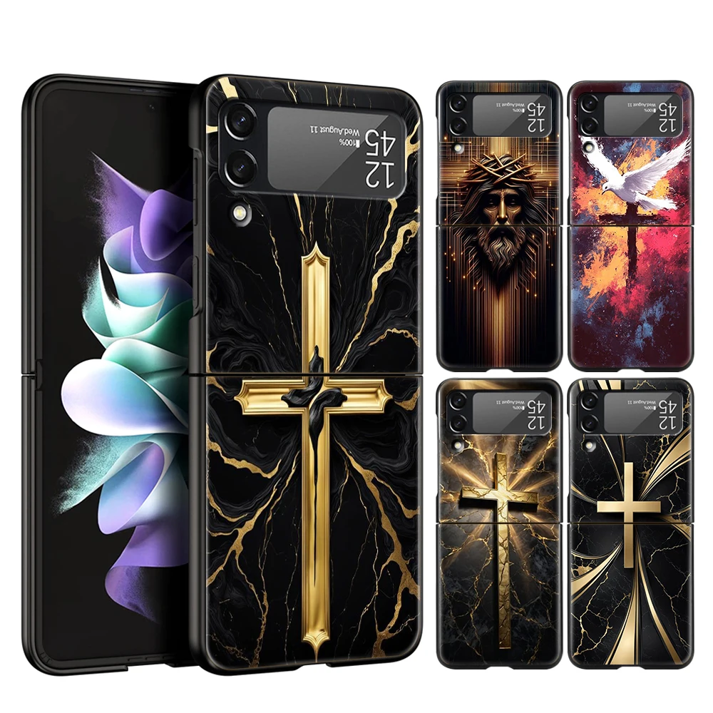 

Чехол для телефона из твердого поликарбоната с узором «крестик» для Samsung Galaxy Z Flip 7 6 5 4, черный чехол для Galaxy Z Flip 3, складной чехол