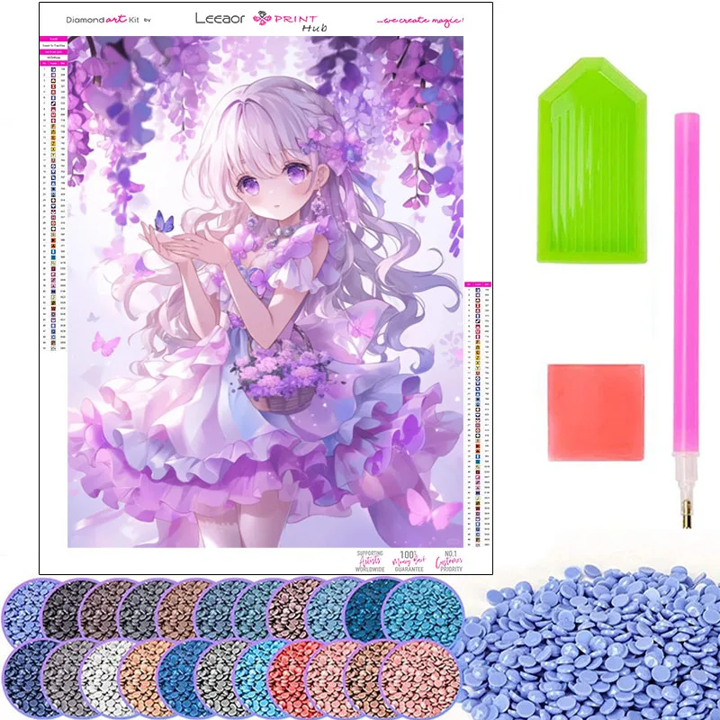 5D Anime Diamond Painting Purple Fantasy Cherry Blossom Landscape Girl Cross Stitch Full Rhinestone Mosaic Pattern Bedroom Decor