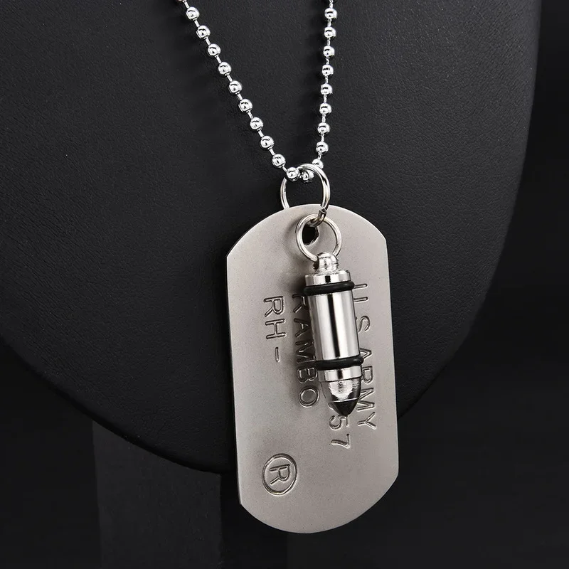 High Quality Fashion Men Military Charm Dog Tags SINGLE EMBOSSED Chain Pendant Necklace Jewelry Gift  Jewelry Stainless Steel