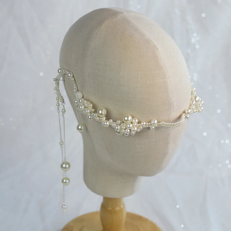 High-end children's antique pearl fringed face decoration show accessories host dress accessories girl princess photo props