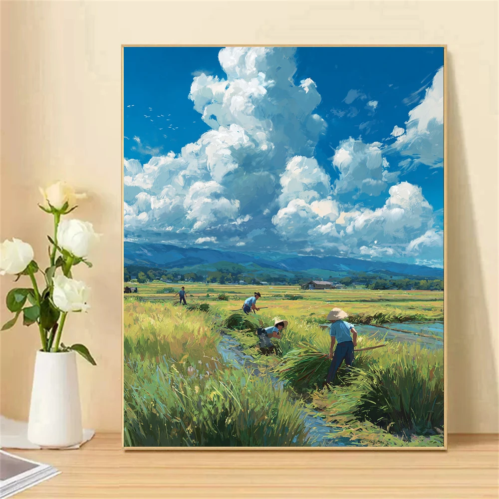 Paint by Numbers For Adult Kit Midsummer Fields Dropshipping acrylic Oil Painting Canvas by Number Home Decor