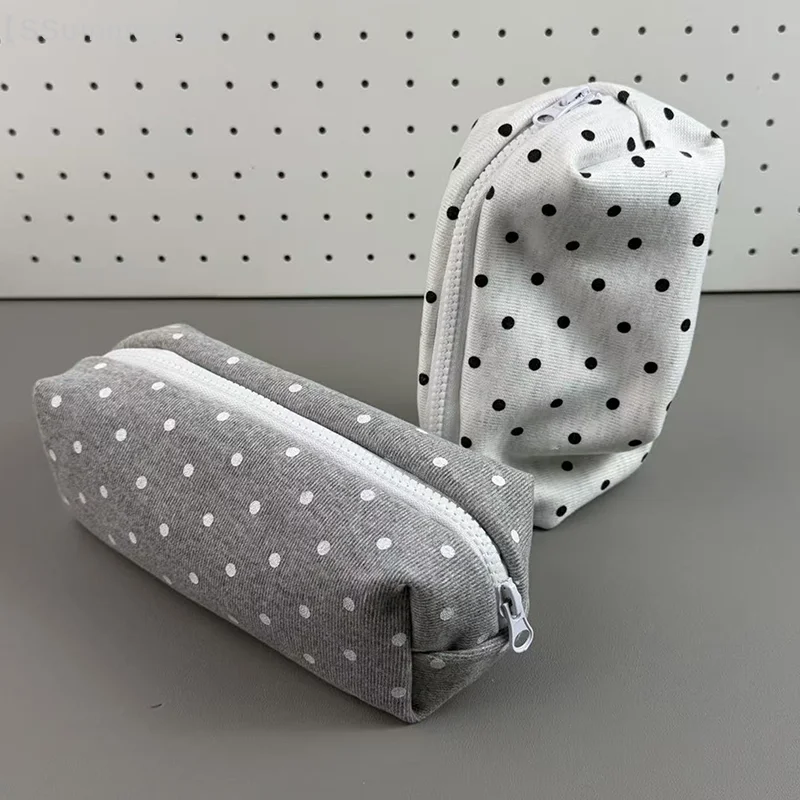 【SSummer10】Polka Dot Large-Capacity Soft Touch Pencil Case-Pen Bag Stationery Pouch Organizer Back to School Supplies【SS】