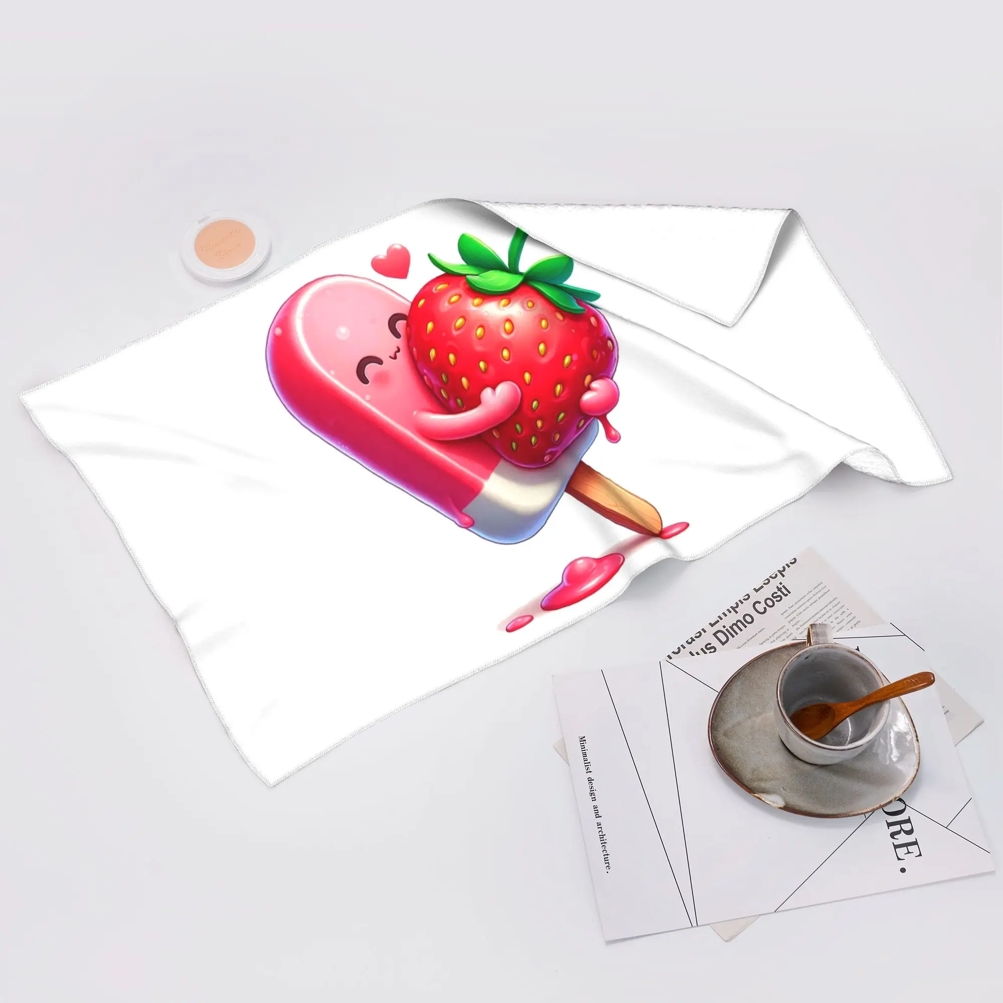Custom strawberry ice cream dessert Soft Face Towel Quick Dry Pool Bath Cotton Towels Absorbent Quick
