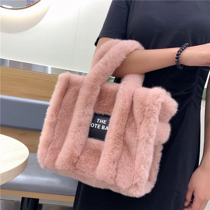 Autumn and Winter New Imitation Mink Plush Handbag Women's Trend Solid Color Shoulder Bag Niche Design Hand Carry Messenger