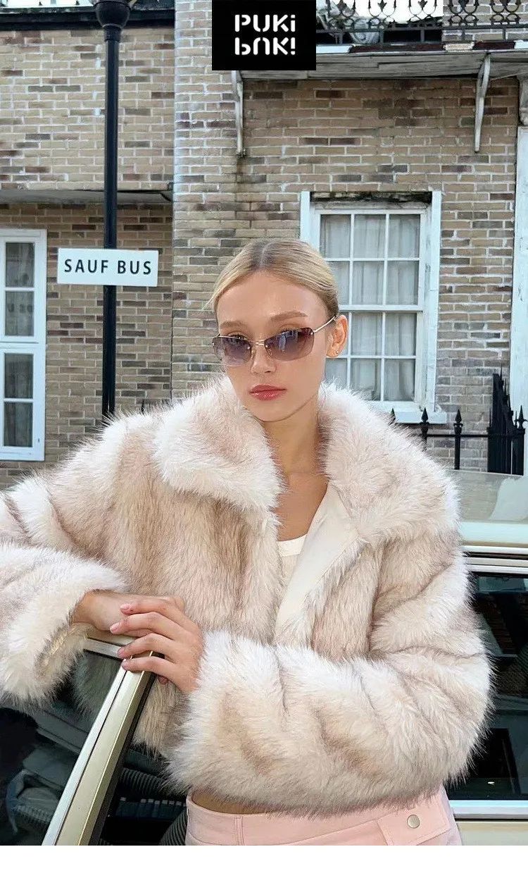 Faux Fox Fur Tip Dyed Short Plush Thick Warm Women's Coat 6