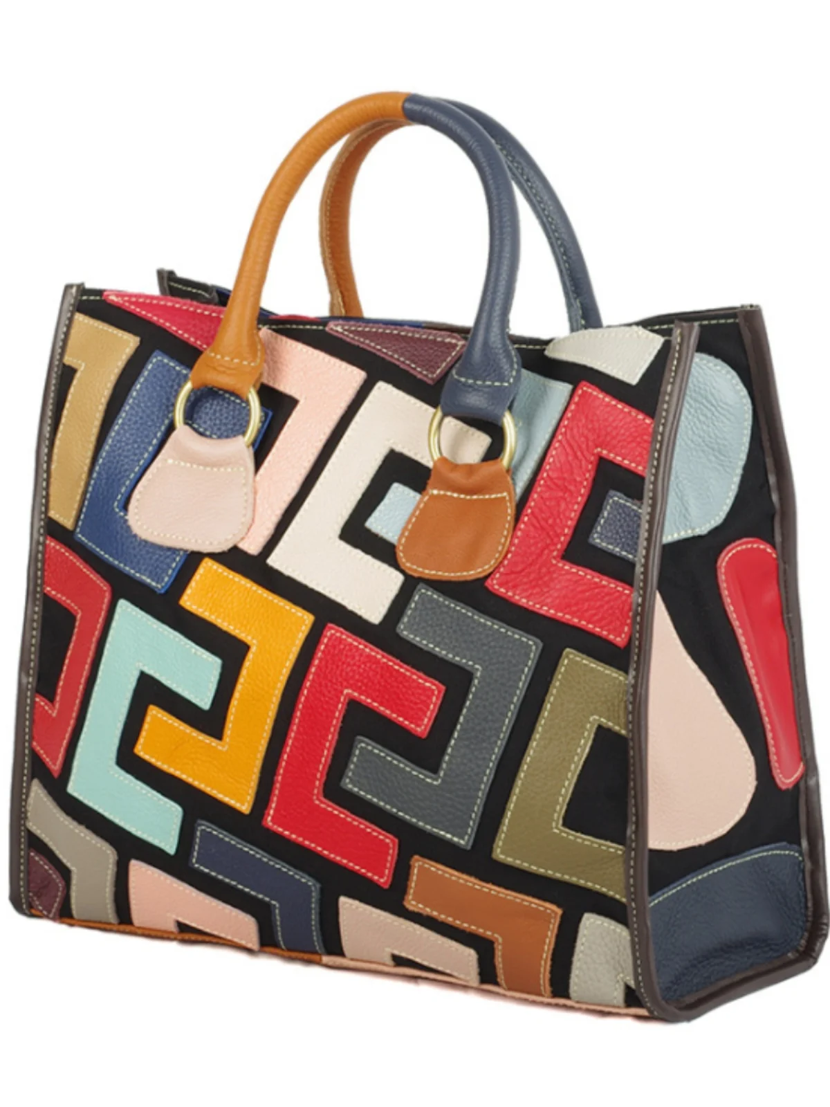 New Large Capacity Leather Commuter Tote Bag Women's Crossbody Bag Checks Splicing Soft Handle British Style Casual Handbag