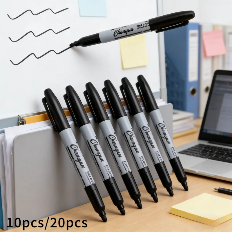 

10/20pcs Black Marking Pen, Thin Head Design, Waterproof, Quick Drying, Hook Line Drawing Pen