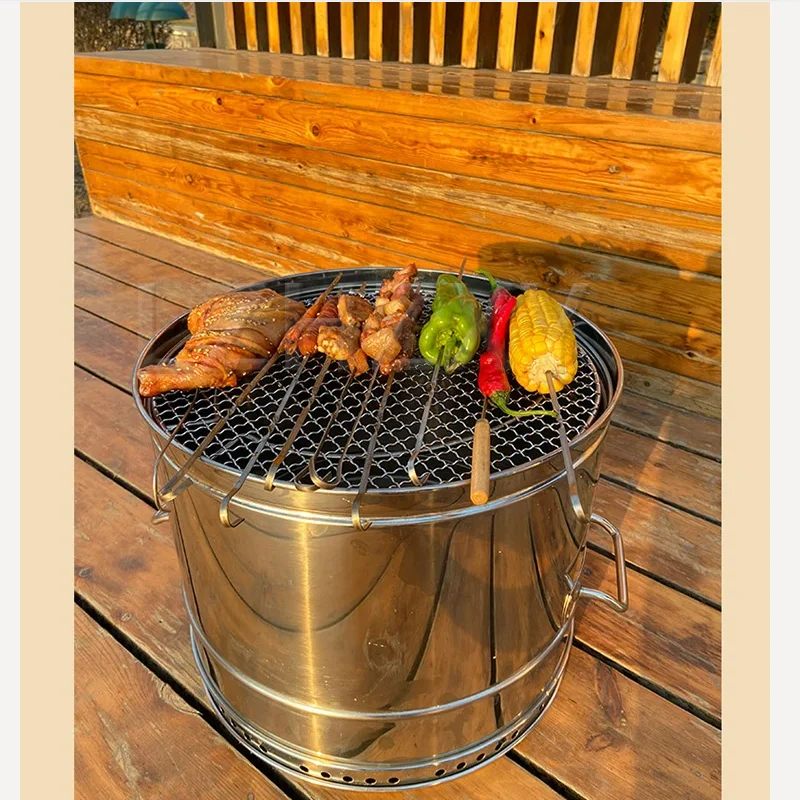 

Подвесной гриль из нержавеющей стали с решеткой для угля и 100 шампурами – бездымный уличный гриль для кемпинга и подвесной гриль для курицы