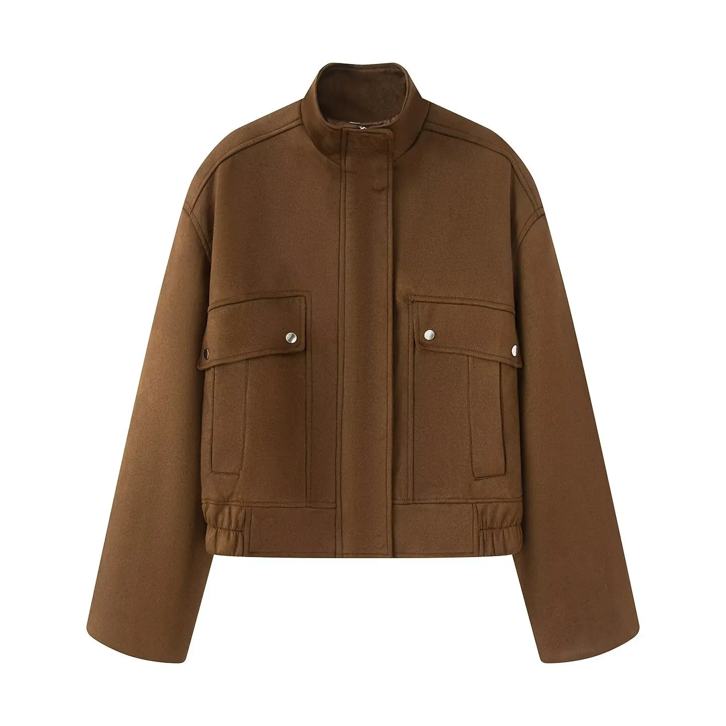 

Faionable коричневый замшевый тюнер с воротником-стойкой, верхняя одежда, женская осенняя новинка, цельный свободный крой