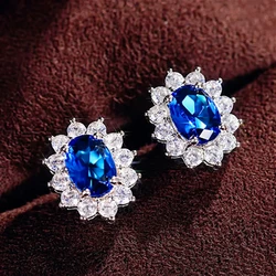 Fashionable Sunflower Shaped Earrings With Brilliant Oval Cubic Zirconia Luxurious Women's Earrings Party Jewelry Top Quality