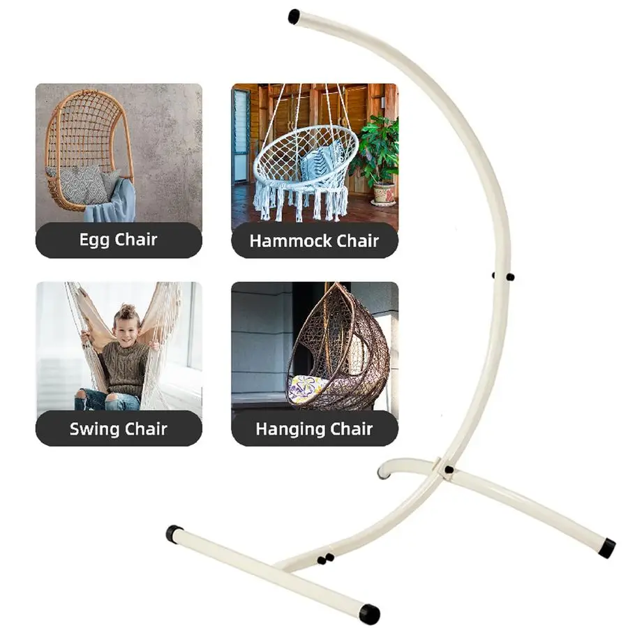 ハンモックチェアスタンドのみ、ハンギングスイングエッグチェアスタンドフレームホルダー、屋内外用ヘビーデューティースチールCスタンド、最大耐荷重350