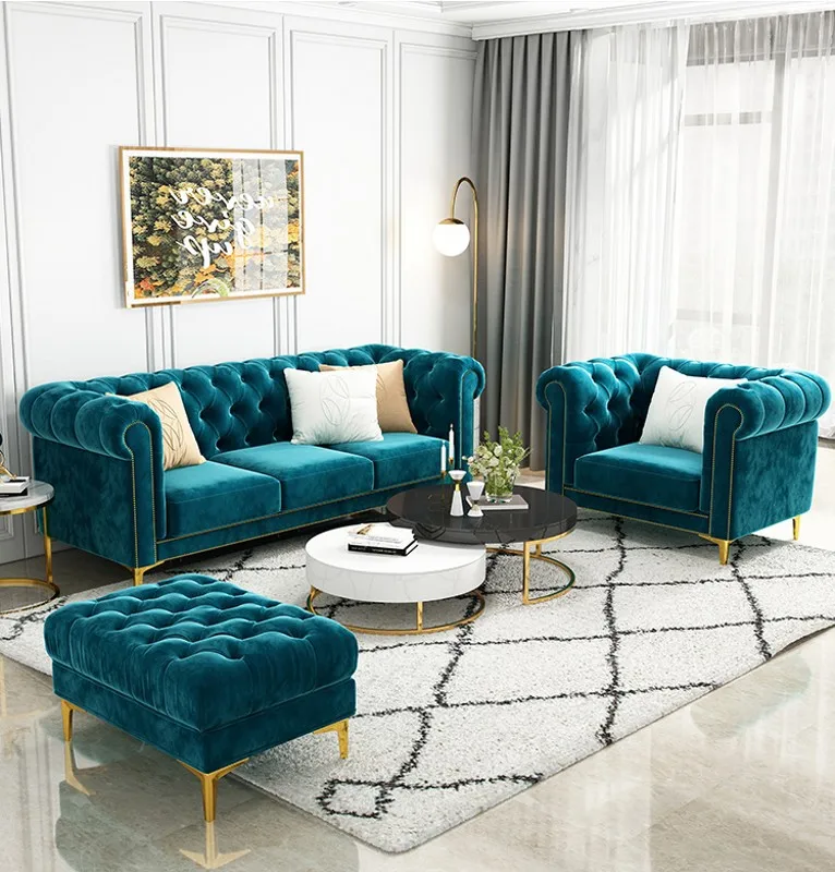 ！@Modern Velvet Fabric Tufted Section Sofa Set Furniture Sectionals Chesterfield Living Room Sofas