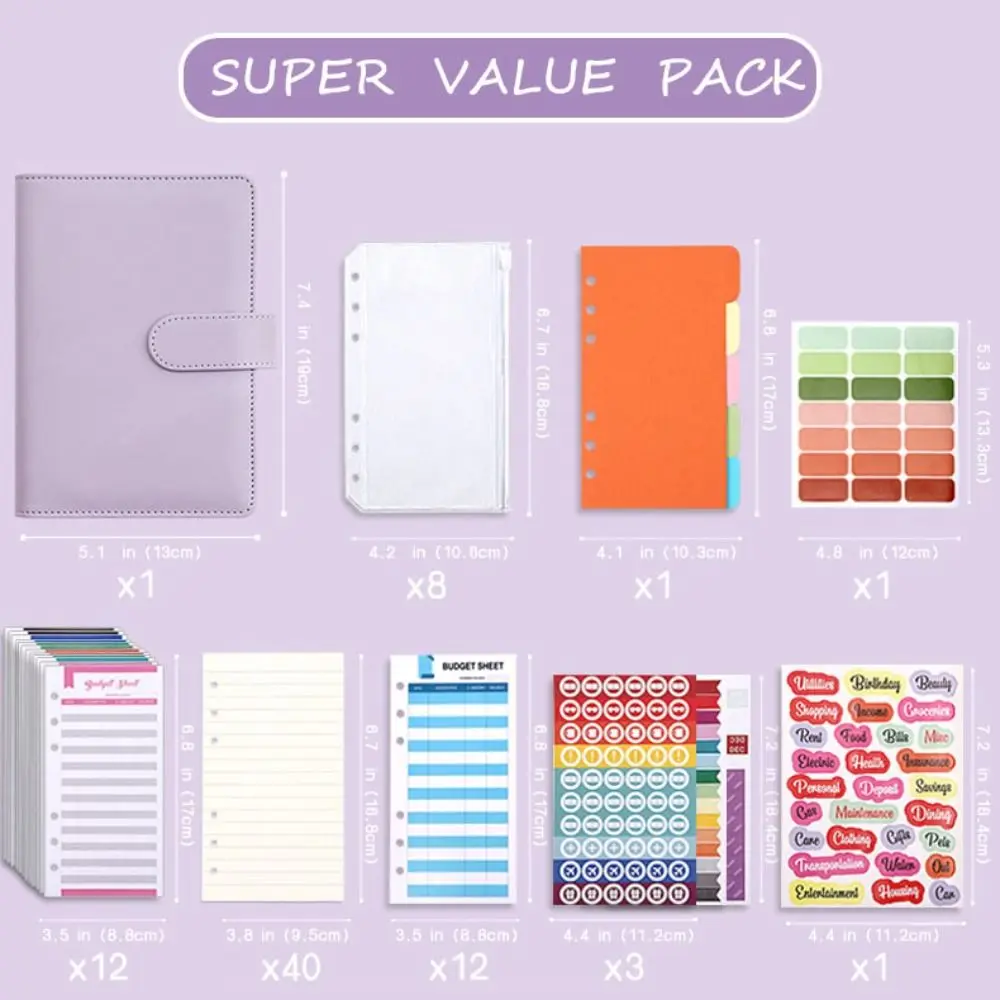 A6 Binder Ledger Macaron warna-warni PVC pengikat uang Organizer amplop uang pengeluaran anggaran Binder Notebook