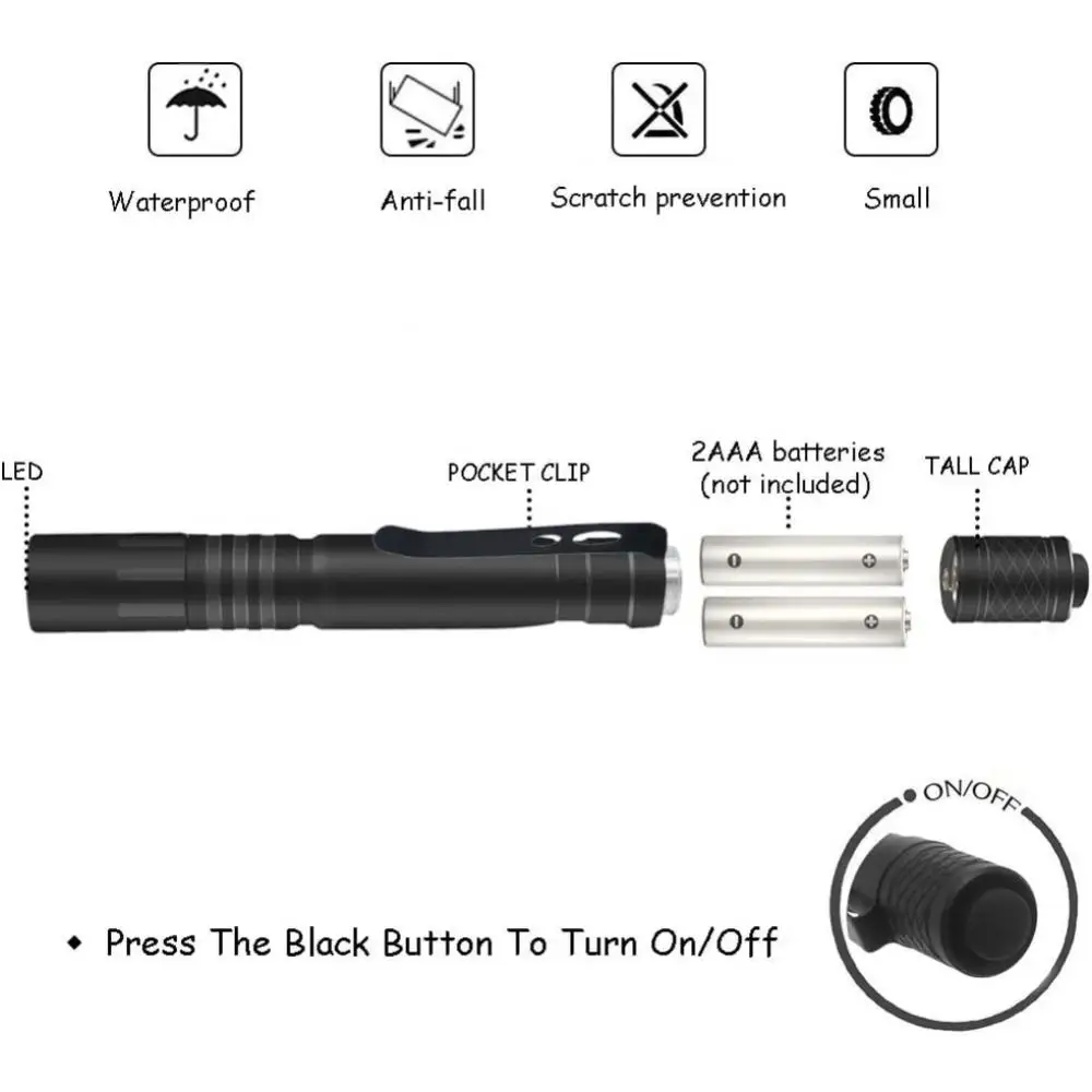 Waterproof LED Pocket Pen Light- 2 Small Compact Flashlights With Clip For Tight Spaces Police Inspection Nurses And Medical Use