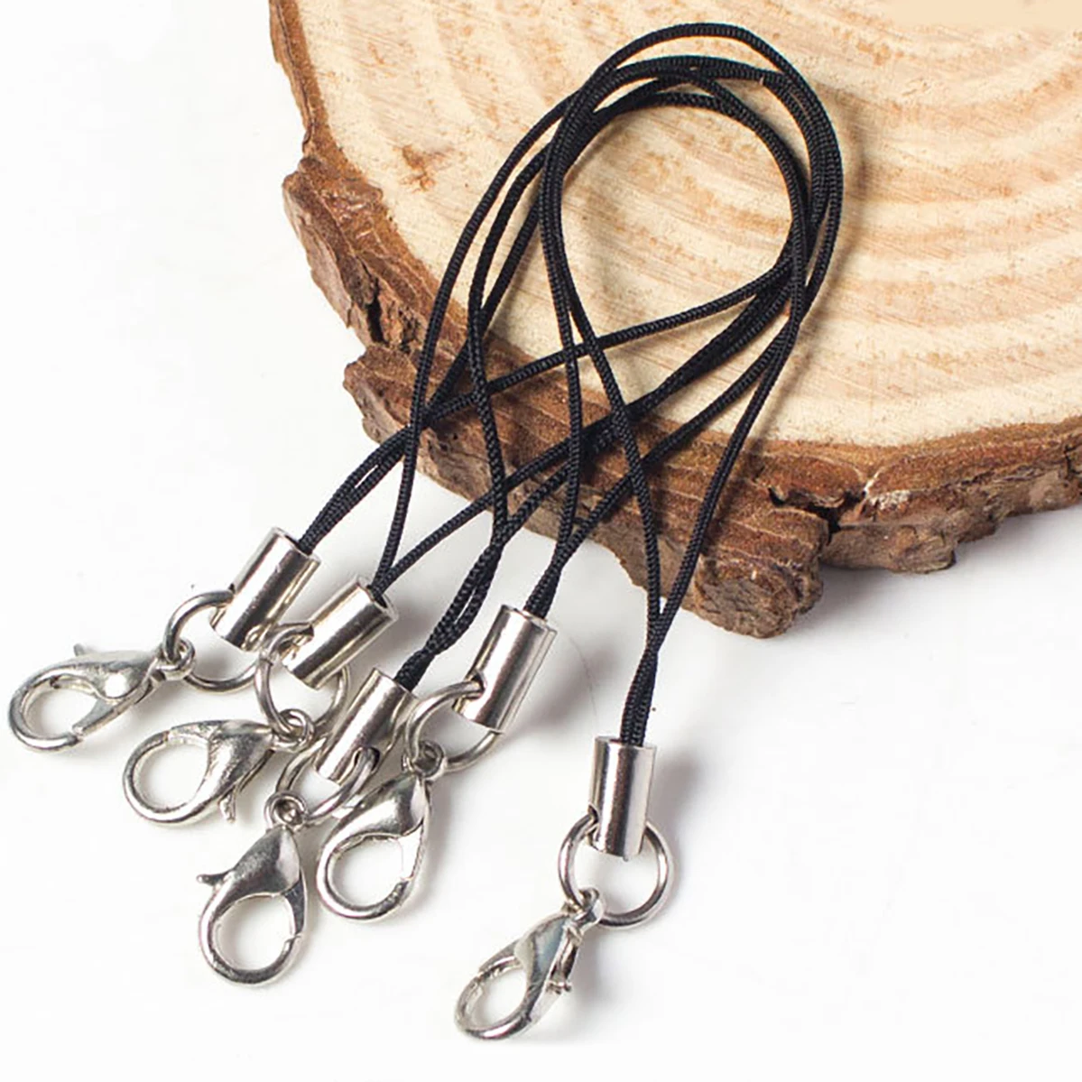 30/50/100pcs Black Strap Charm Cord Lanyard Lariat Strap Cords Lobster Clasp Rope Keychains Hooks Mobile Set Charms Jewelry Acce