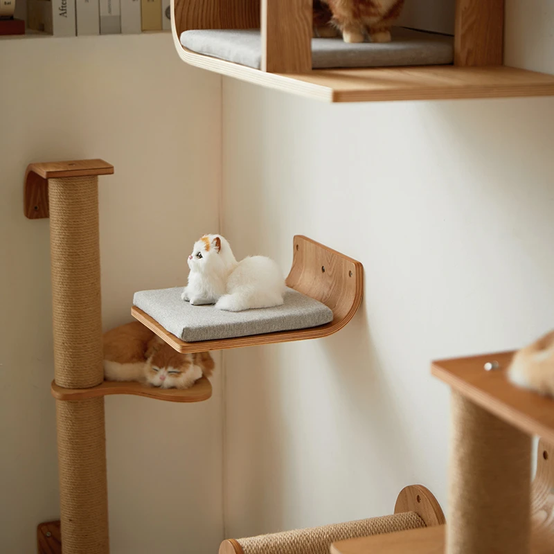 

Indoor Solid Wood Cat Tree Multi-Functional Cats Climbing Frame Creative Wall-Mounted Cat Bed Four Season Universal Toy for Cats