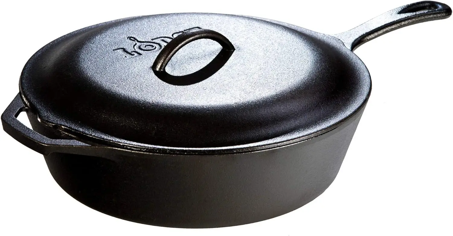 

5 Quart Pre-Seasoned Cast Iron Deep Skillet with Lid - Versatile Oven, Stove & Grill Use - Ideal for Searing, Baking & Frying