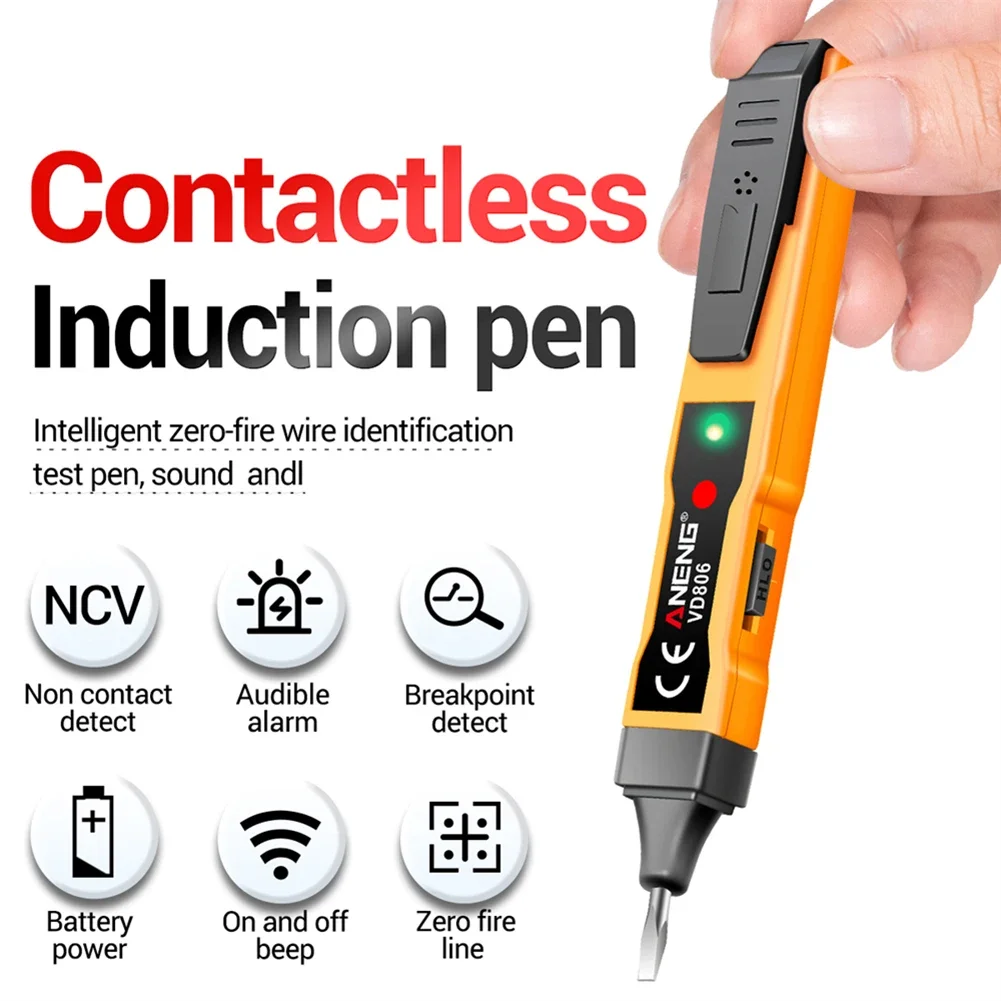 1pc Measuring Pencil AG13 Battery Power Electric Voltage Tester H/L/O Gear Button Function Yellow+Grey Compact