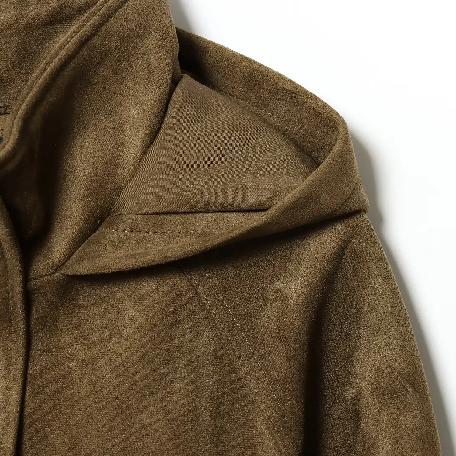 Herfst nieuwe Faion Ba leereffect jas met capuchon, losse pasvorm, lange Sve damesbovenkleding van polyestervezel