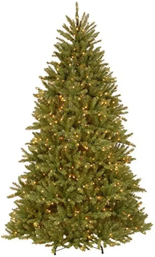 Artificial Full Christmas Tree, Green, Dunhill Fir, White Lights, Includes Stand, 7.5 Feet