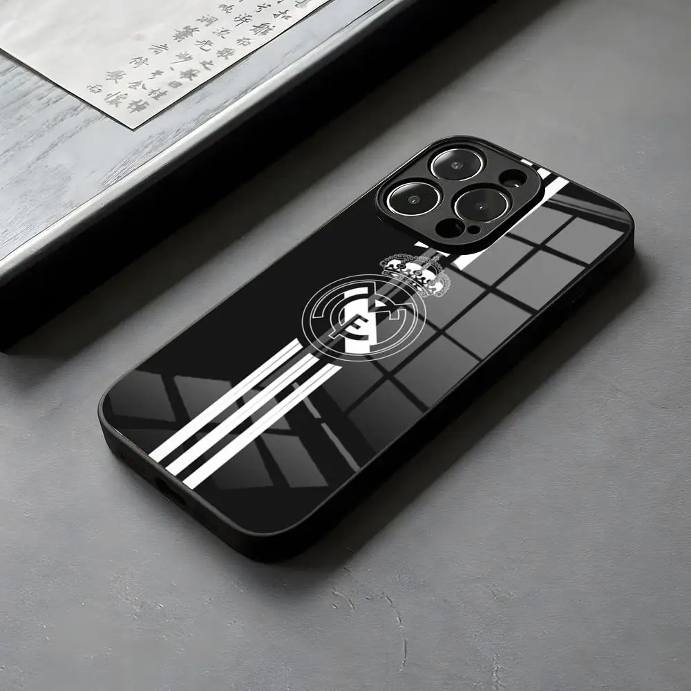Funda de teléfono para iPhone 17 16 16e 15 14 13 12 Mini 11 Air Pro XS Max XR X Plus Real-FC-MadridE-S1 marco de silicona de vidrio contraportada