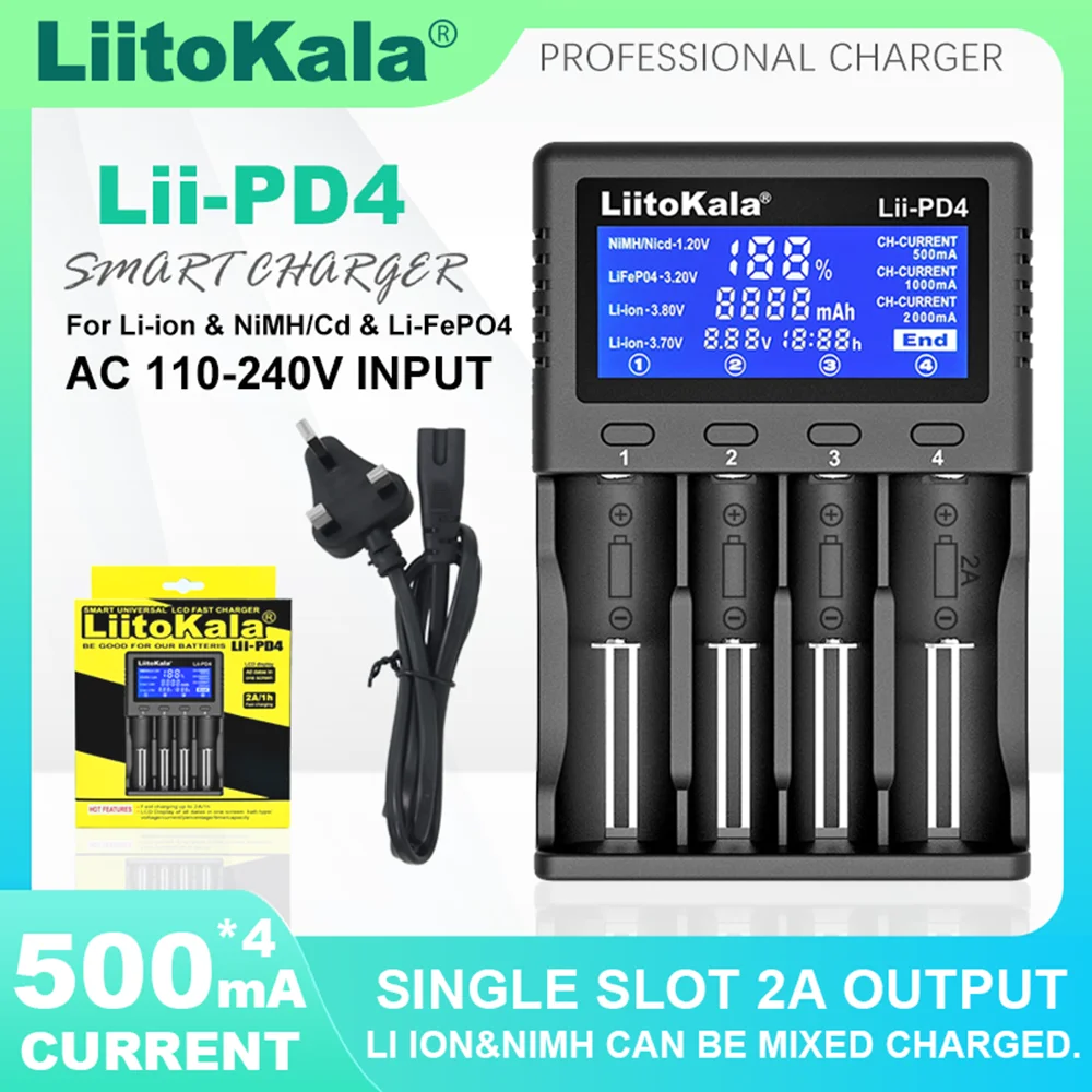 Veitokala Lii-PD4 LCD 3.7V/1.2V/3.2V/3.8V Nilaissée 18650 16340 18350 18500 21700 20700 Chargeur de batterie au lithium