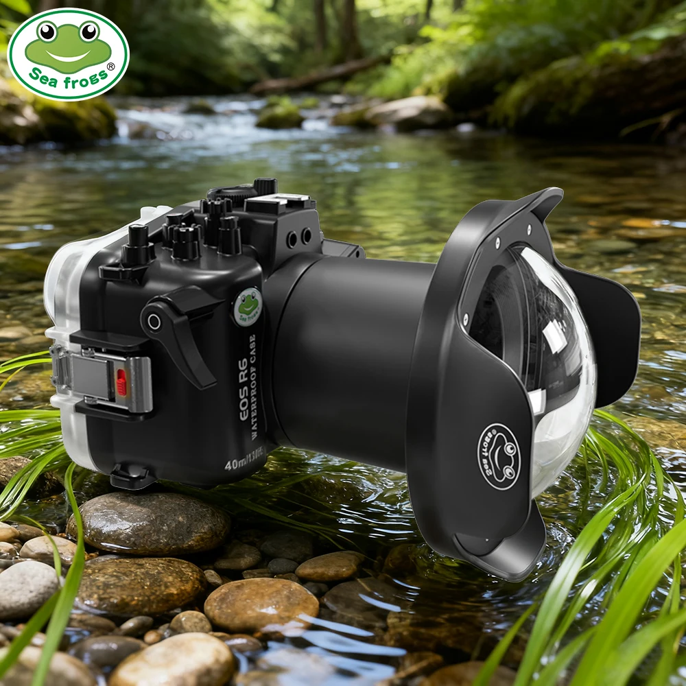 

Водонепроницаемый корпус Seafrogs для оборудования для подводной фотографии Canon R6, водонепроницаемый корпус камеры 40 м, совместимый с 9 объективами