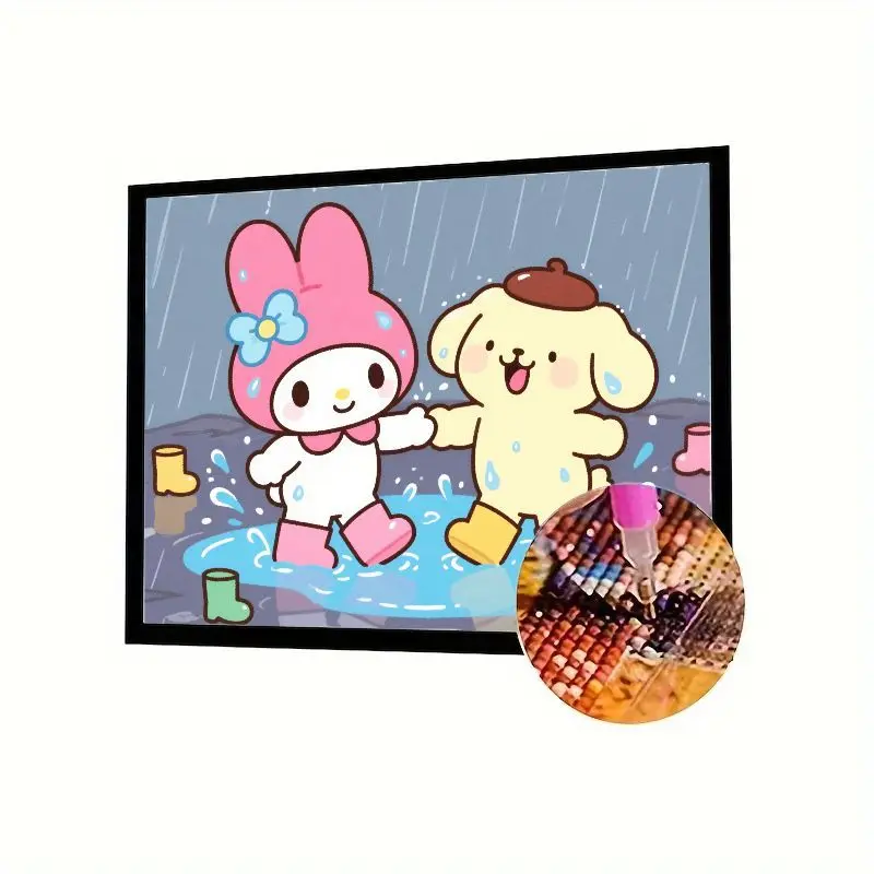 

1 шт., набор для алмазной живописи «Моя мелодия и помпон», играющий в дождь — милые мультяшные друзья Sanrio, радостный пудинг, брызги, полный дрель