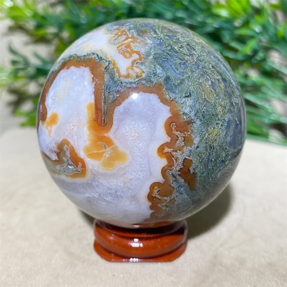 

Natural Green Crystal Red Moss Agate Sphere Ball Home Decoration And Witchcraft Supplies Witch Spiritual Decor Wicca+Stand