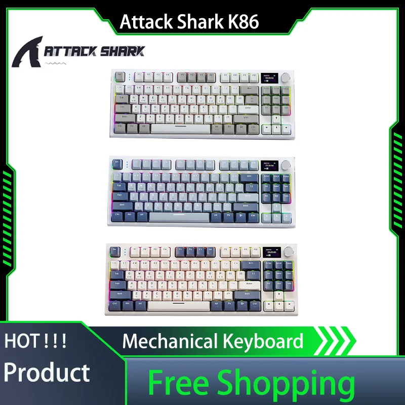 

Attack Shark K86 Mechanical Keyboard Tri-Mode Wireless Bluetooth Rgb Hot Plug E-Sports Ergonomics Design Laptop Customized Gift