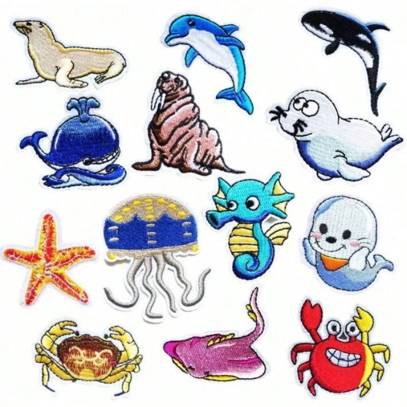 

2Set Cartoon Sea Animals Clothes Patch Embroidery Patch Children's Clothing Embroidery Sew Iron on Patch Badge Bag