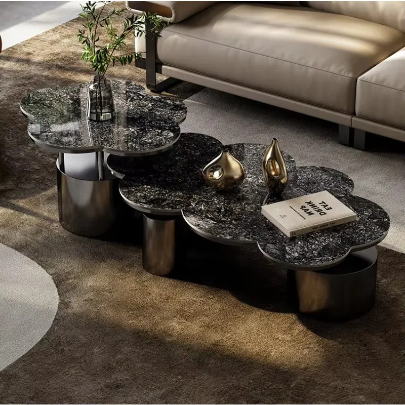 

Стол JC Light Luxury Modern Simple с регулируемой высотой, столешница из натурального камня и мрамора, нержавеющая сталь, форма лепестка, высококачественный.