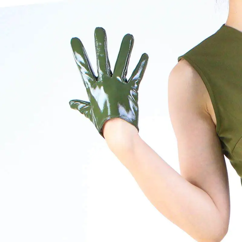 16 cm 6 Zoll extra kurze Handschuhe aus Kunstleder, PU, glänzend, schwarz, Cosplay, für Männer und Frauen, Mädchenmode, Touchscreen, empfindlich – Detail 10
