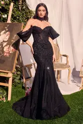 Elegant Off the Shoulder Mermaid Prom Dresses Black Sweetheart Bodycon Appliques Lace Sequins Cocktail Gowns Long Party Dress