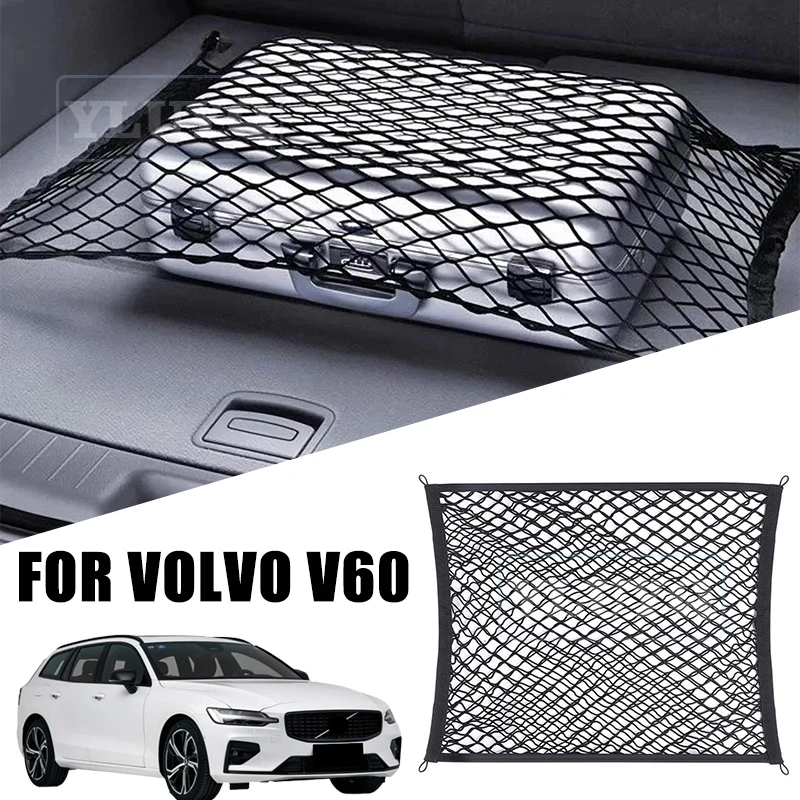 

For Volvo V60 Trunk Mesh Pocket Non-Slip Fixed Double Layer Storage Bag Nylon Stretch Car Interior Accessories