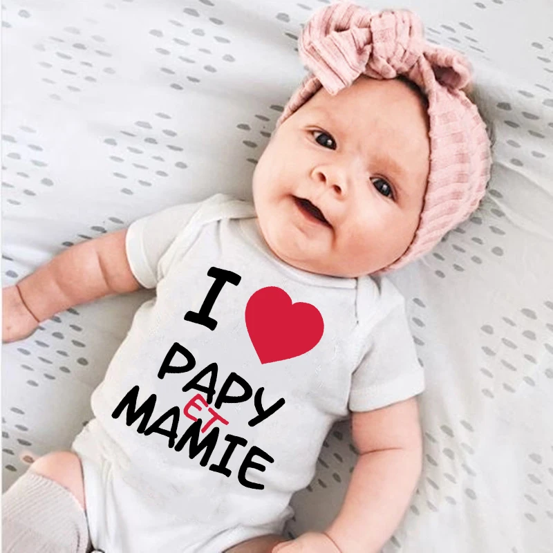 I Love Papy & Mamie Baby Bodysuit Newborn Boy Girl Short Sleeve Summer Romper Unisex Toddler Outfits Funny Infant Clothes Gifts