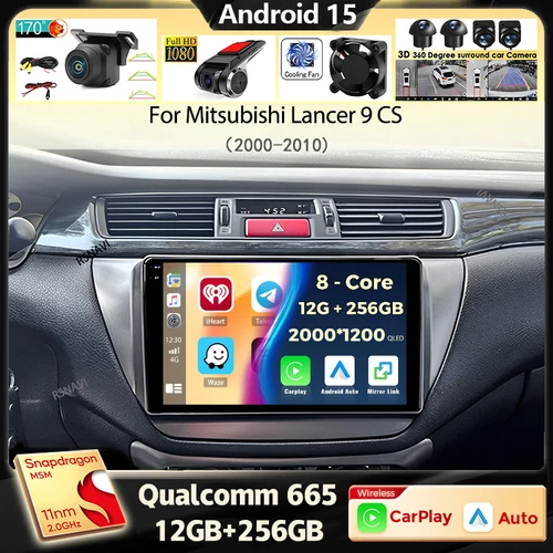 Qualcomm Android 15 Carplay Radio de coche para Mitsubishi Lancer 9 CS 2000 2001- 2010 navegación GPS reproductor WiFi + 4G vídeo estéreo BT