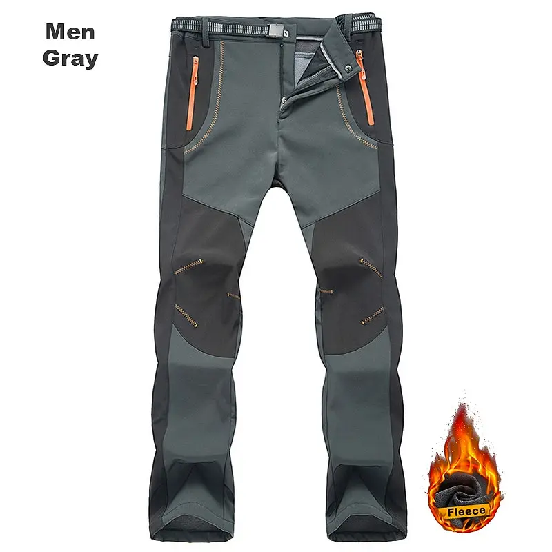 LNGXO Herren Fleece-Wanderhose, Winter, warm, wasserdicht, winddicht, Regenhose, Trekking, Camping, Outdoor, Softshell, dicke Skihose