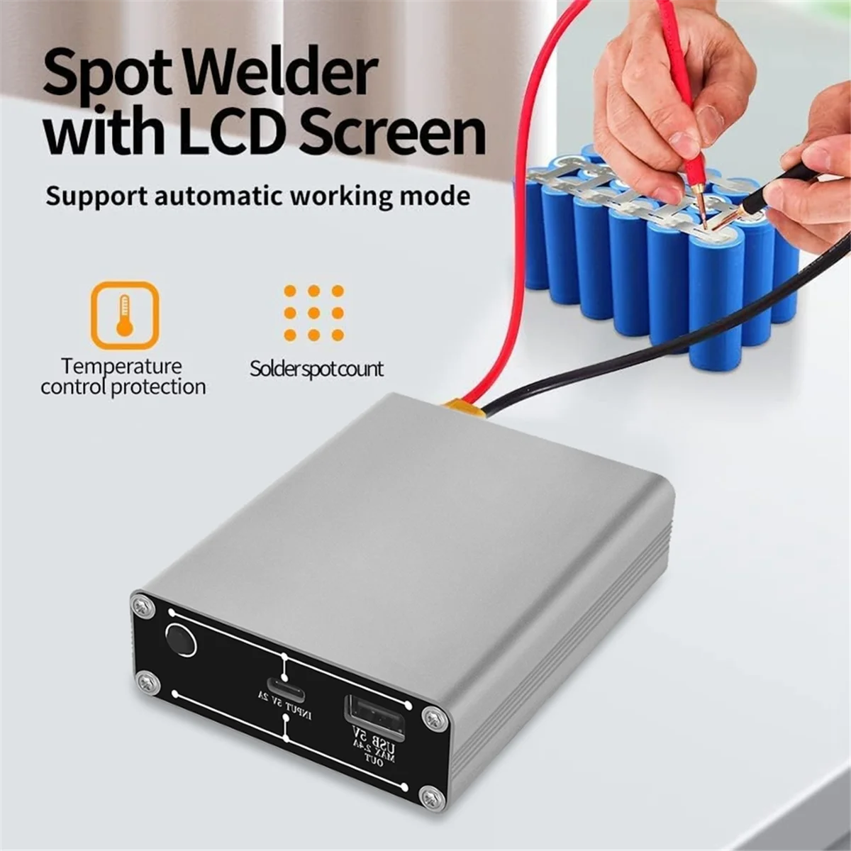 Spot Welder Adjustable 30 Gears OLED S n 5000mAh Lipo Include for Max 0.15mm Nickel Strip Portable Spot Welding DH-30